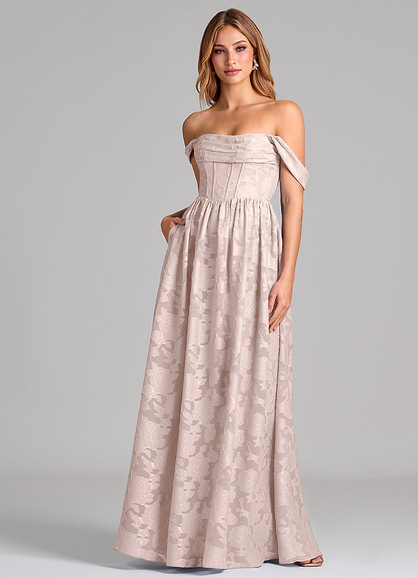 Azazie Hattie 신부 들러리 드레스 A라인 코르셋 플로럴 번아웃 바닥 길이 드레스 image1