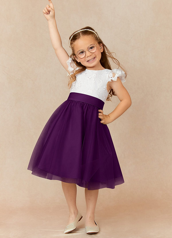 Azazie Vetty Flower Girl Dresses Ivory Grape A-Line Lace Tulle Dress image1