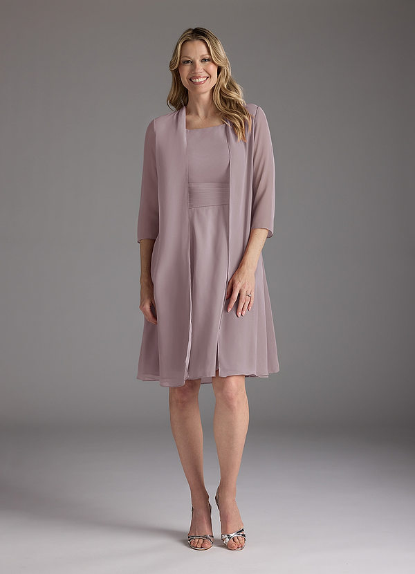 Azazie Shirley Robe Mère de la Mariée & du Marié Robe Trapèze en Mousseline de soie Plissé Scoop Crépuscule image1