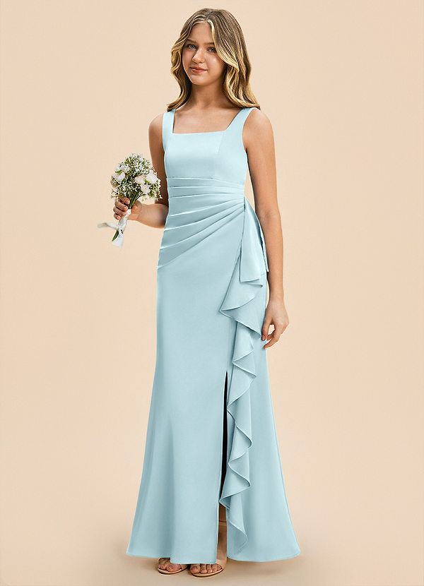 Azazie Adrienne Junior Cloud Blue Sheath Pleated Stretch Satin Dress image1