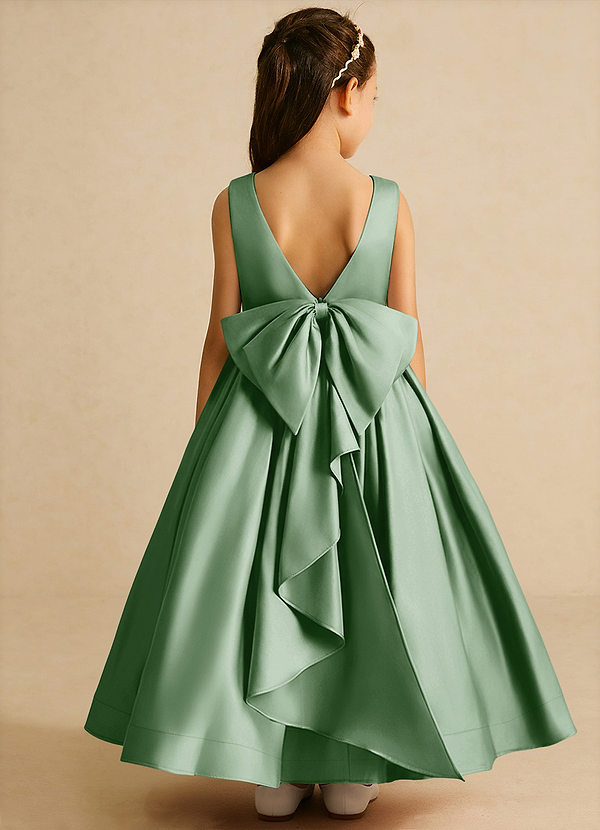 Azazie Cailee Flower Girl Dresses Matcha Ball-Gown Pleated Matte Satin Dress image1