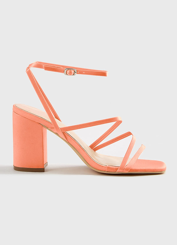 front Matching Color Matte Satin Ankle Strap Block Heel Sandals