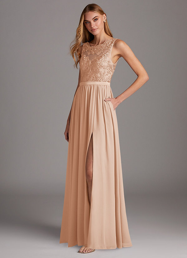 Azazie Elly Bridesmaid Dresses English Rose A-Line Lace Scoop Neck Chiffon Dress image1
