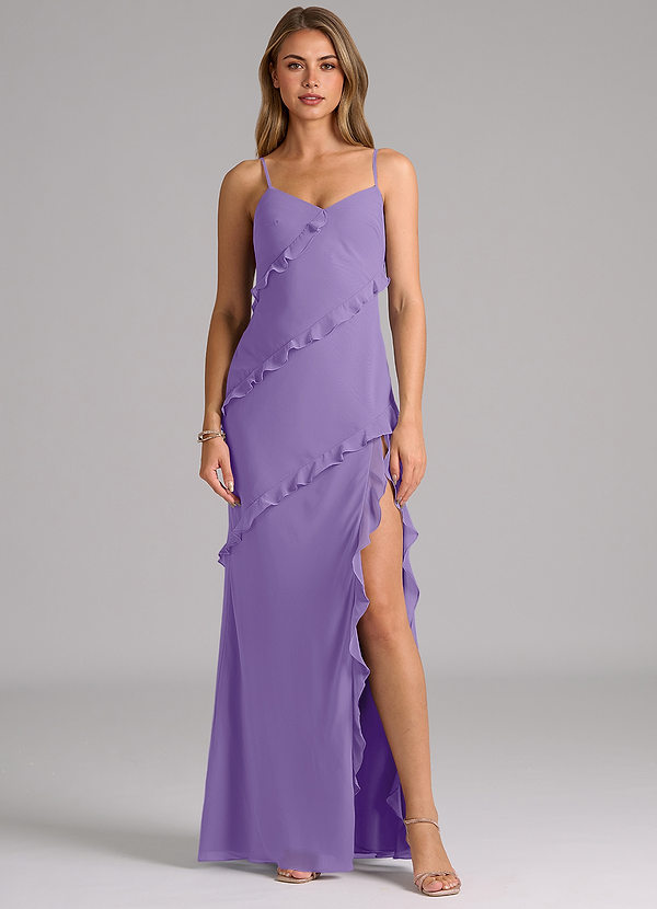 Azazie Nancie Vestidos Dama de Honor Vestido de Tahití de Gasa de Corte Sirena con Volante image1