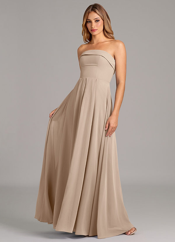 Azazie Lucienne Bridesmaid Dresses Taupe A-Line Strapless Chiffon Convertible Dress image1