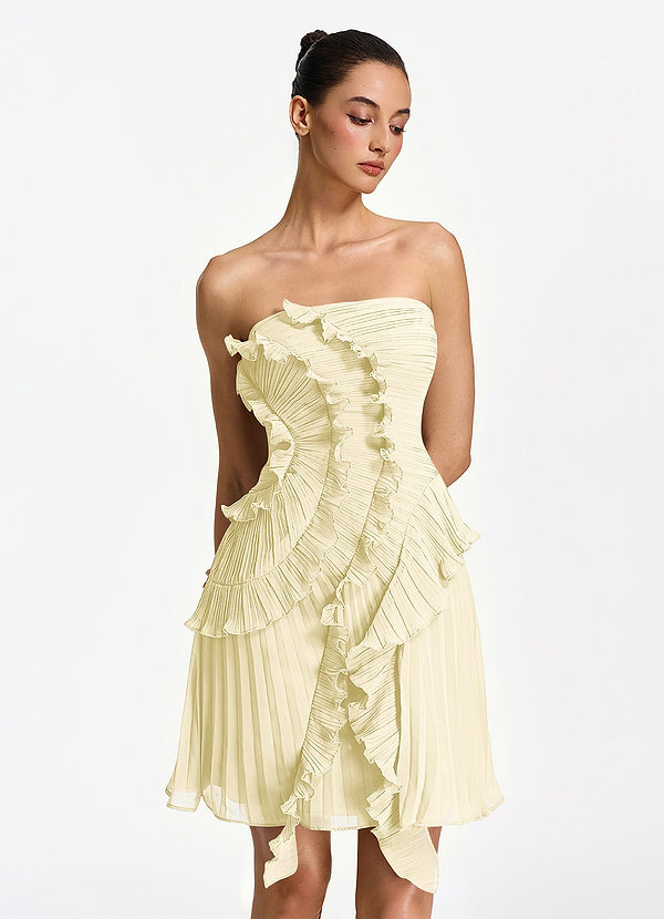 Ilona Zitronensorbet Trägerloses, plissiertes Minikleid mit Rüschen und Schnürung image1