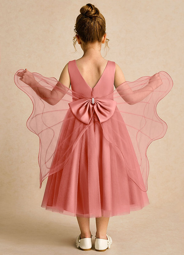 Azazie Pear Flower Girl Dresses Salmon Pink Ball-Gown Bow Tulle Dress image1