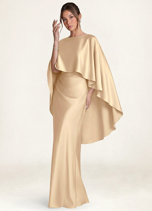 front Azazie Matching Color Stretch Satin Cape Overlay