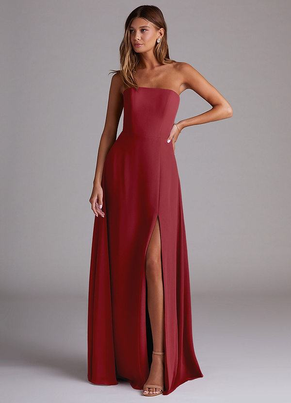Azazie Wren Bridesmaid Dresses Pomegranate A-Line Side Slit Chiffon Convertible Dress image1