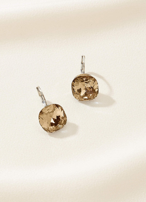 front Pendientes Huggie con piedras preciosas cuadradas