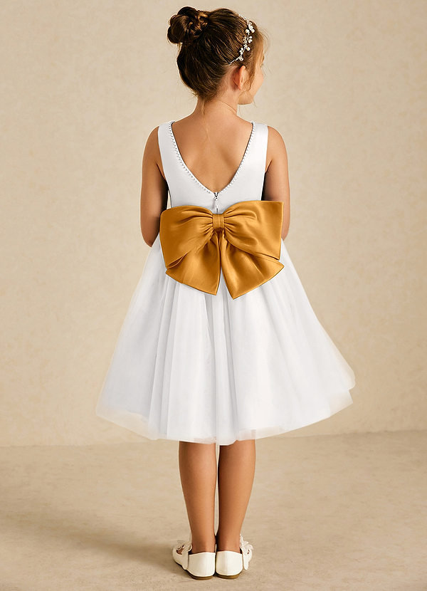Azazie Seline Flower Girl Dresses Ivory Butterscotch A-Line Bow Tulle Dress image1
