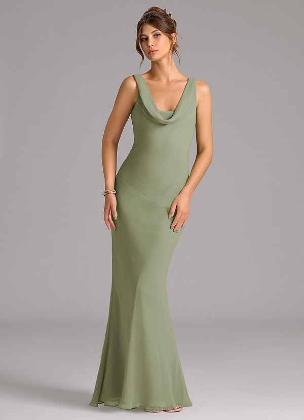 Azazie Rylina Bridesmaid Dresses Pistachio Mermaid Pleated Chiffon Dress image1