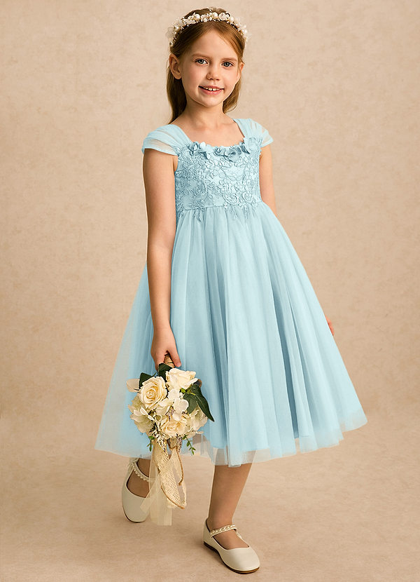 Azazie Lottie Vestidos de arras Vestido Vidrio Marino de Tul de Línea A con Encaje image1