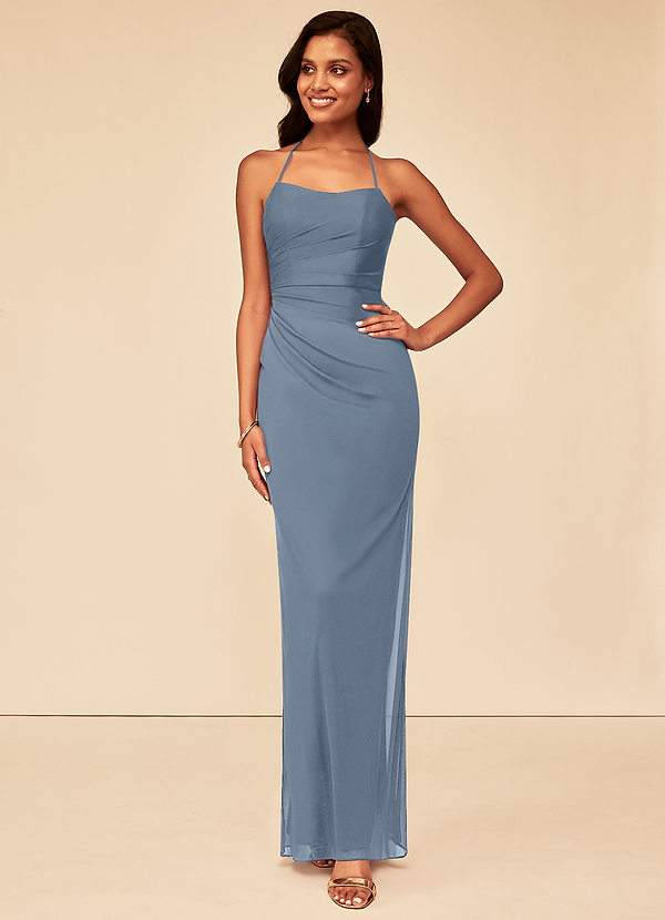 Azazie Keonie Bridesmaid Dresses Sheath Pleated Mesh Floor-Length Dress image1