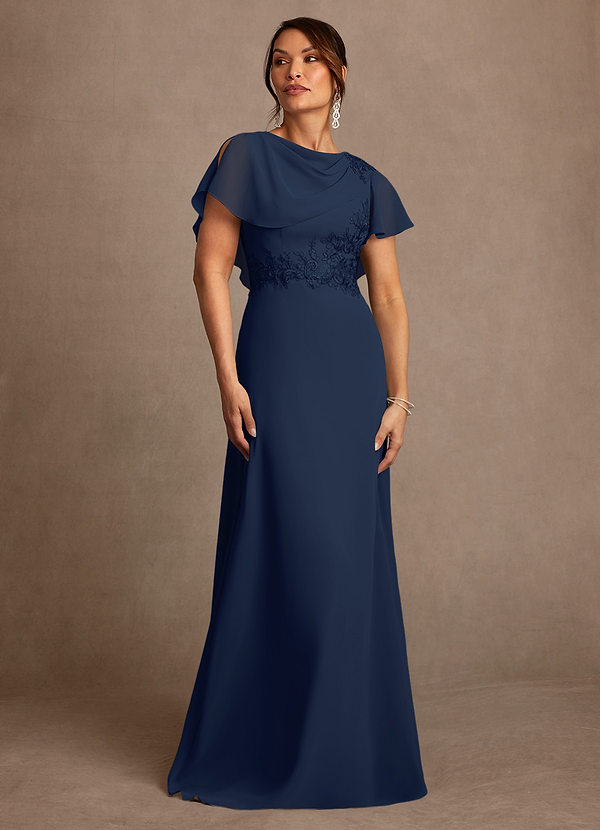 Azazie Frieda Mother of the Brides Dresses Dark Navy A-Line Applique Chiffon Dress image1
