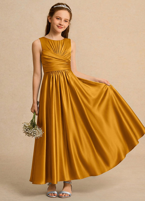 Azazie Ducky Girls Formal Klänningar för brudeflicka Klä A-Line i Stretch Satin Plisserad image1