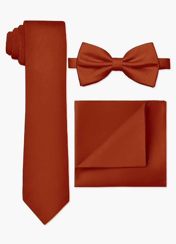 front Matte Satin Skinny Tie & Bow Tie & Pocket Square Set