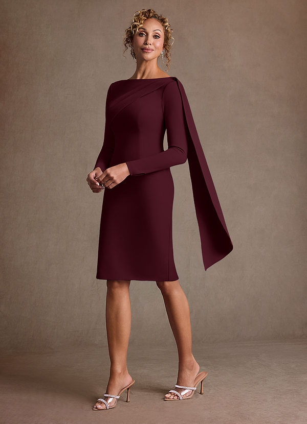 Azazie Merian Suknie dla Matki Panny Młodej Kolumna Pofałdowany Rozciągliwy Krep Długość do kolan Sukienka image1