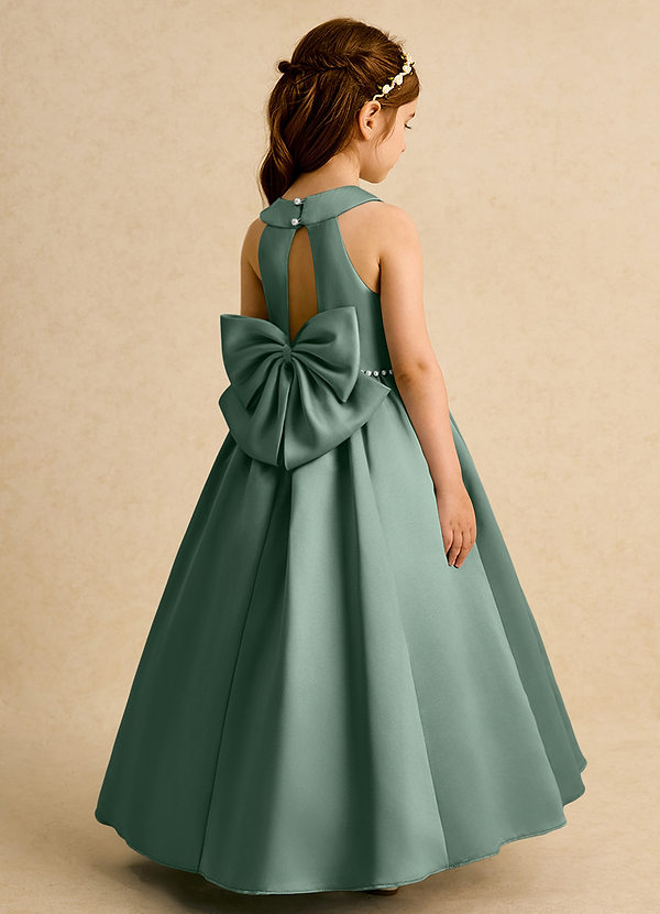 Azazie Daisies Robes de Fillette d'Honneur Robe Princesse en Mat Satiné Arc Eucalyptus image1