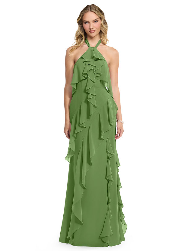 Azazie Velma Bridesmaid Dresses Basil A-Line Side Slit Chiffon Dress image1