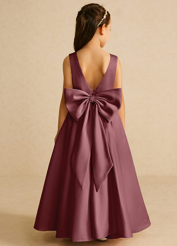 Azazie Pipsy Flower Girl Dresses Desert Rose A-Line Bow Matte Satin Dress image1