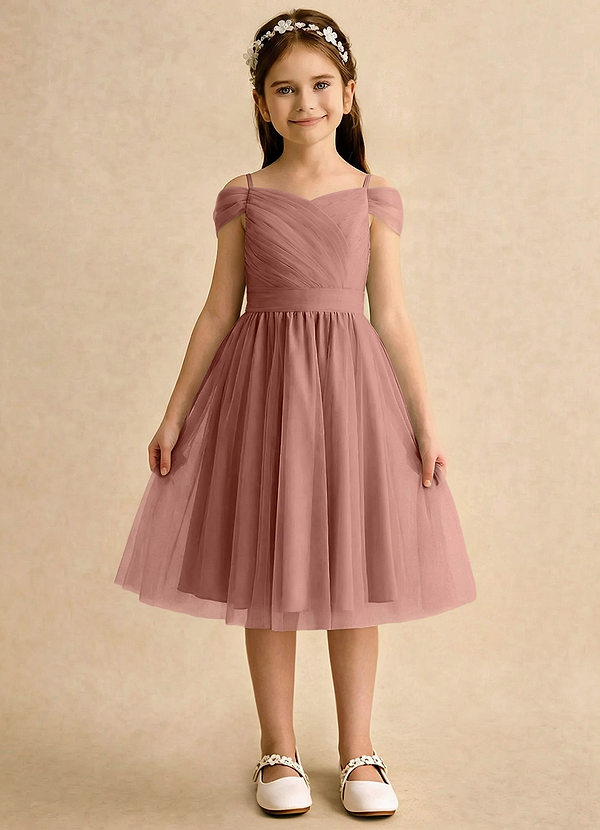 Azazie Lila Girls Formal Blumenkinder Kleider A-Linie Schulterfrei Tüll Kleid Zedernrose image1