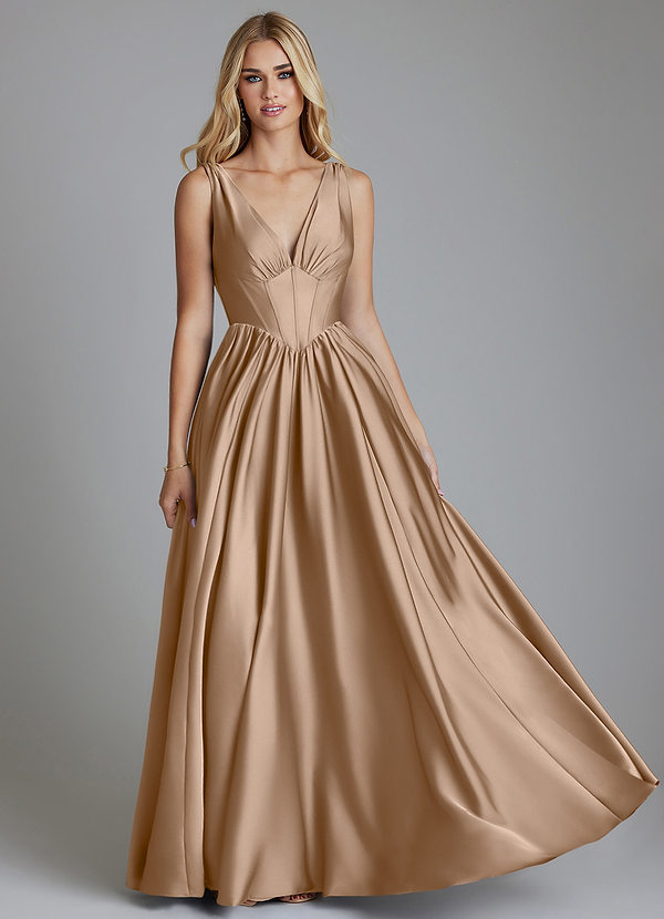 Azazie Delmie Brautjungfernkleider A-Linie Korsett Stretch-Satin Kleid Taupe image1