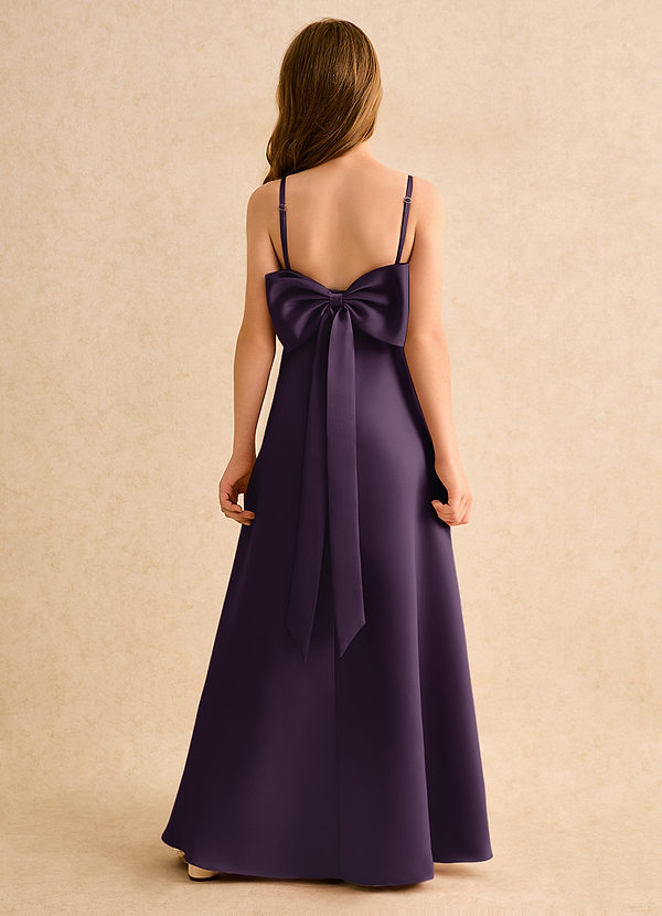 Azazie Joella Girls Formal Flower Girl Dresses Plum A-Line Pleated Matte Satin Dress image1
