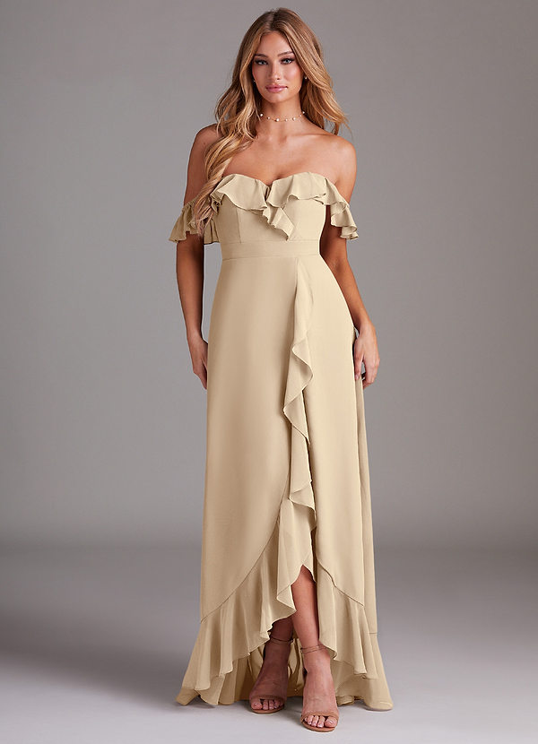 Azazie Lyra Bridesmaid Dresses Champagne A-Line Chiffon Convertible Dress image1
