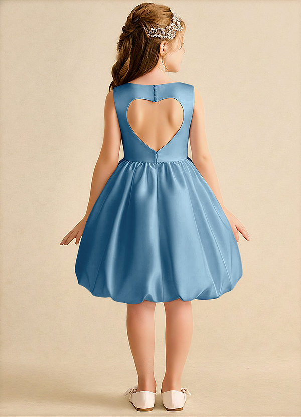 Azazie Nirvana Robes de Fillette d'Honneur Robe Princesse en Mat Satiné Rayé Acier Bleuté image1