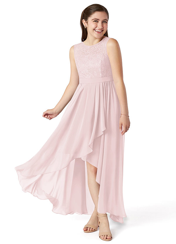Azazie Roslin A-Line Lace Chiffon Asymmetrical Junior Bridesmaid Dress image1