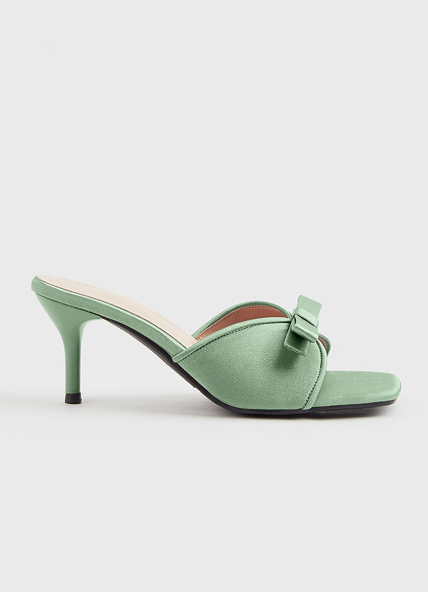 front Matching Color Metallic Satin Bow Kitten Heels