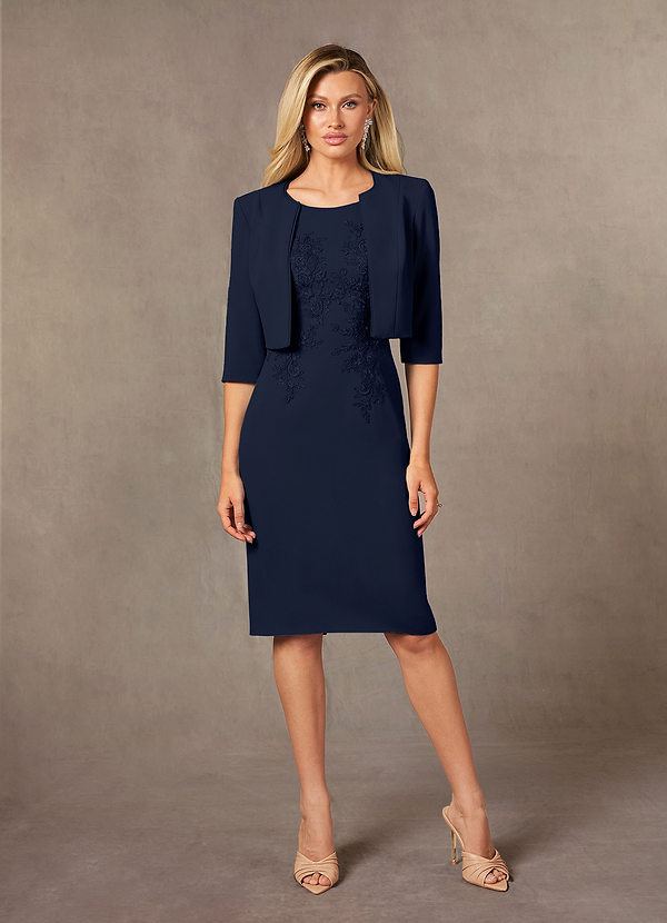 Azazie Ryne Mother of the Brides Dresses Dark Navy Sheath Lace Dress image1
