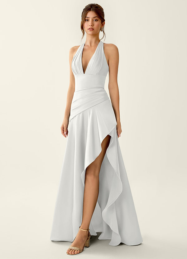 Titania Wit Satijnen galajurk met V-hals en ruches image1