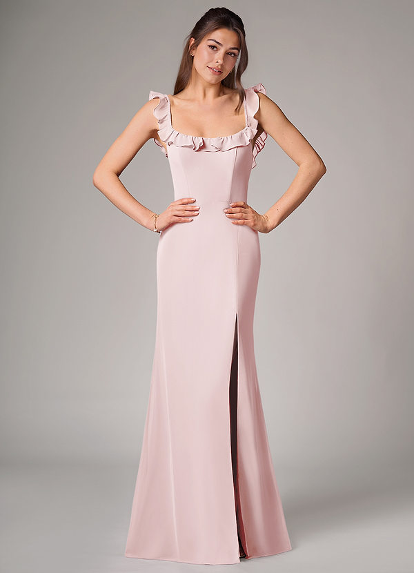 Azazie Callie Bridesmaid Dresses Blushing Pink Mermaid Side Slit Chiffon Convertible Dress image1
