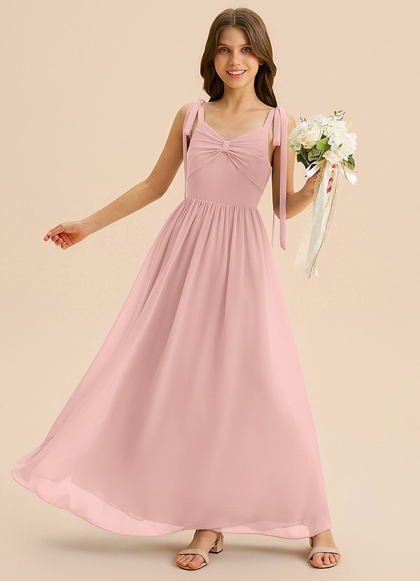 Azazie Izzy Junior Powder Pink A-Line Pleated Chiffon Dress image1