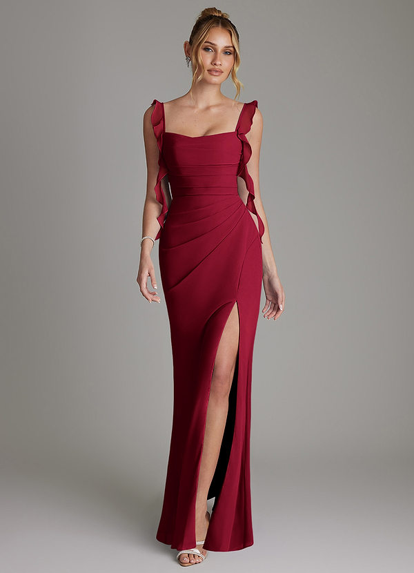 Azazie Jessamine Bridesmaid Dresses Burgundy Mermaid Corset Chiffon Dress image1