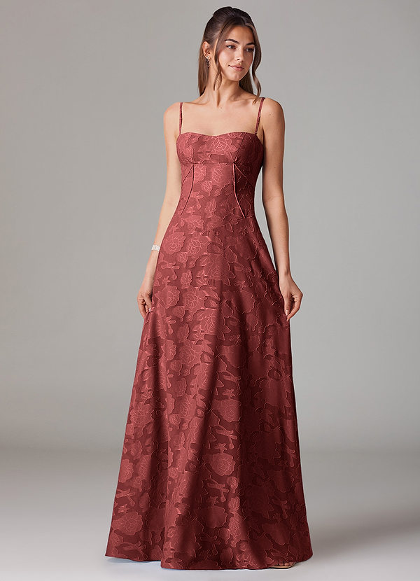 Azazie Valentine Robes de demoiselle d'honneur Robe Trapèze en Blumen-Burnout Décolleté en cœur Terracotta image1