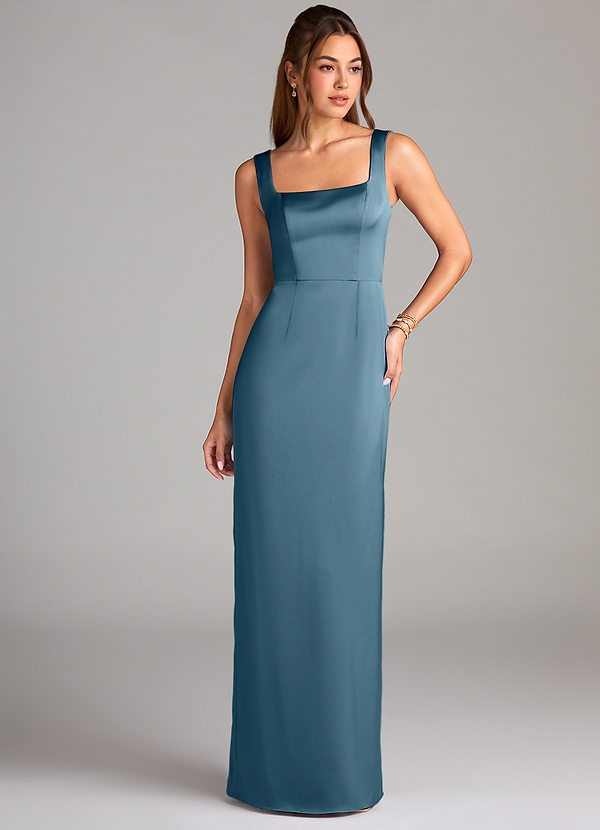 Azazie Flori Bridesmaid Dresses Bermuda Sheath Side Slit Stretch Satin Dress image1