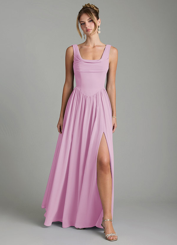 Azazie Novi Bridesmaid Dresses Candy Pink A-Line Pleated Chiffon Dress image1