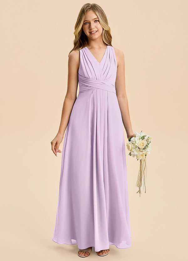 Azazie Kirsten Junior Jurk van Chiffon met A-Lijn Geplooid Frosted Lila image1