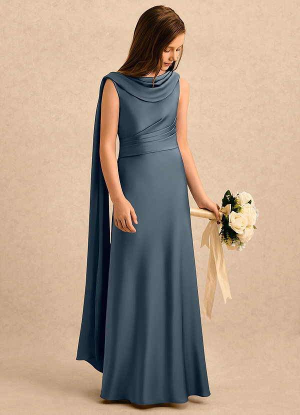 Azazie Sanah Girls Formal Blommflicksklänningar Klänning A-Line i Stretch Satin Plisserad image1