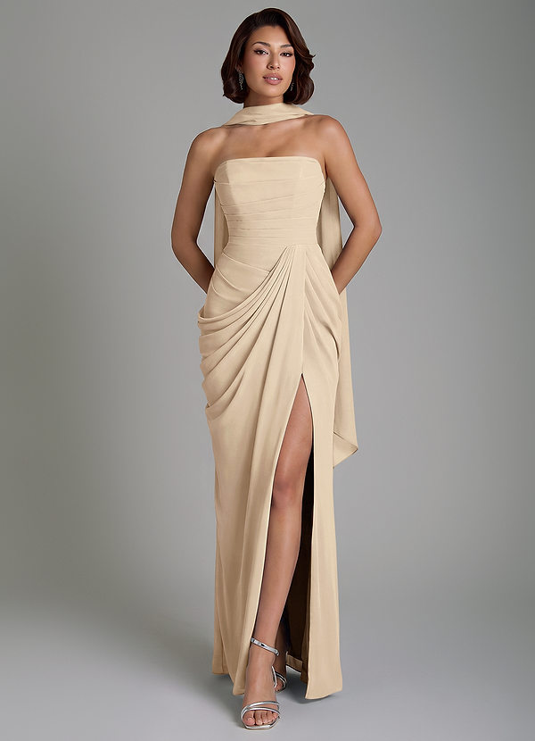 Nyra Bridesmaid Dresses Champagne Sheath Corset Chiffon Dress image1