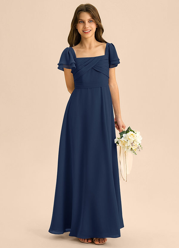 Azazie Azey Junior Dark Navy A-Line Ruched Chiffon Dress image1