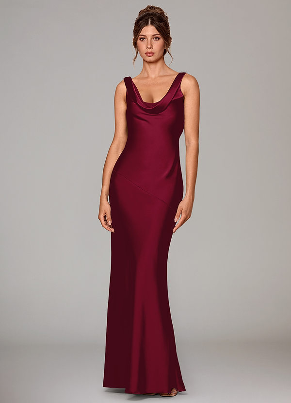 Azazie Rylina Bridesmaid Dresses Burgundy Mermaid Stretch Satin Dress image1