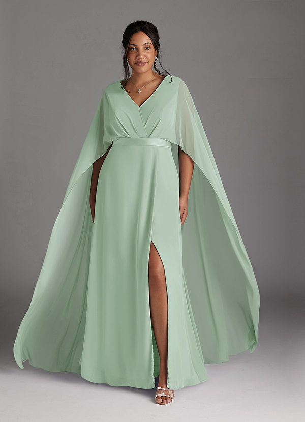 Azazie Isa Mother of the Brides Dresses Agave A-Line V-Neck Pleated Chiffon Dress image1