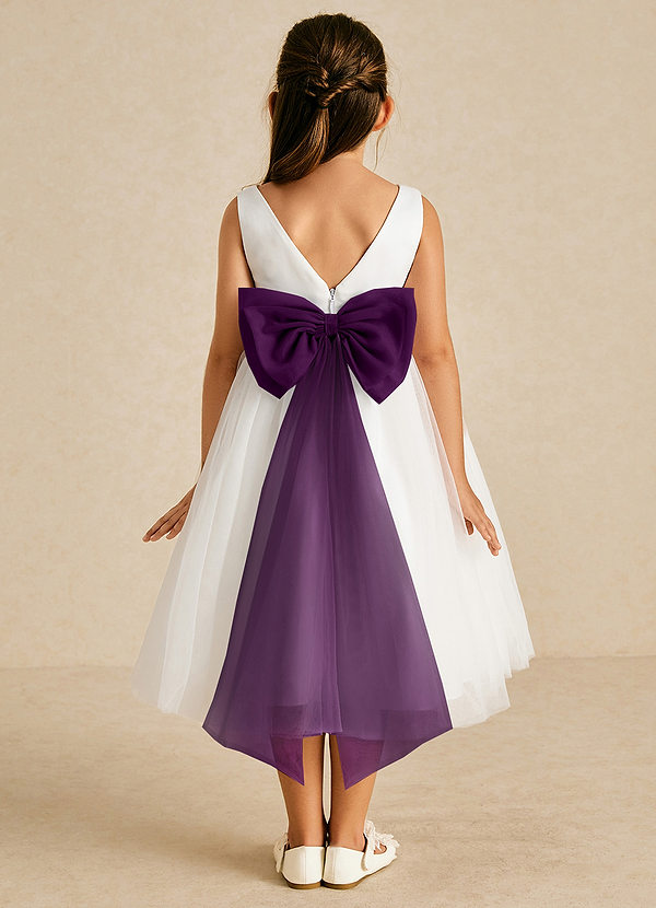 Azazie Kavi Flower Girl Dresses Ivory Grape A-Line Bow Matte Satin Dress image1