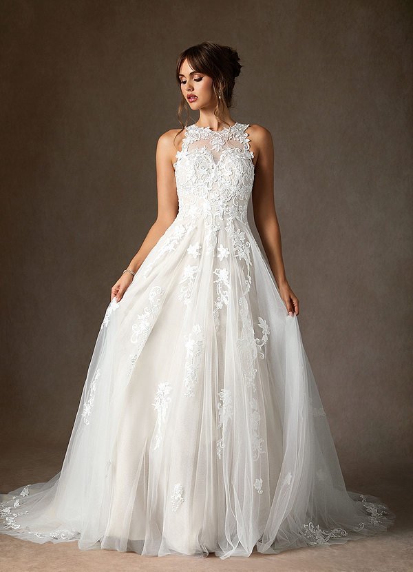 Azazie Melrose Brautkleider A-Linie Herzchen Spitze Tüll Kleid Diamantweiß image1