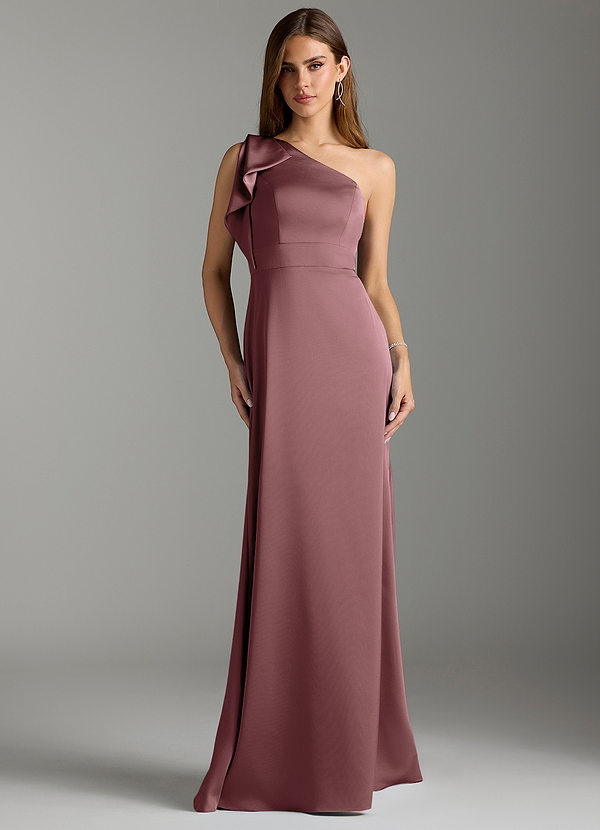 Azazie Rinna Bridesmaid Dresses Vintage Mauve Mermaid Ruched Stretch Satin Dress image1
