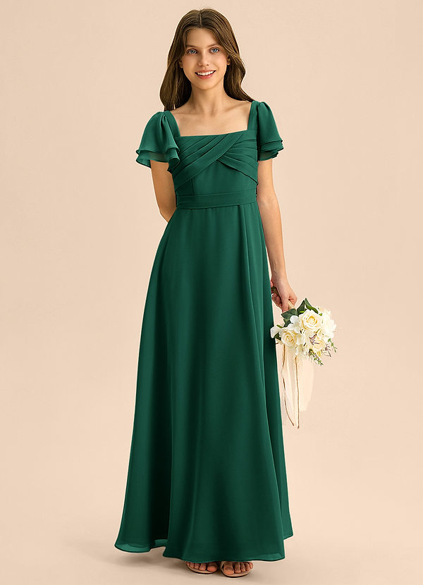 Azazie Azey Junior Emerald A-Line Ruched Chiffon Dress image1